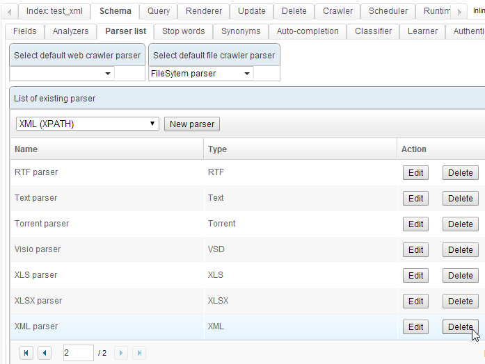 Delete parser XML