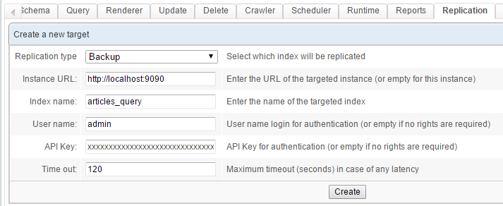 Creating a replication target