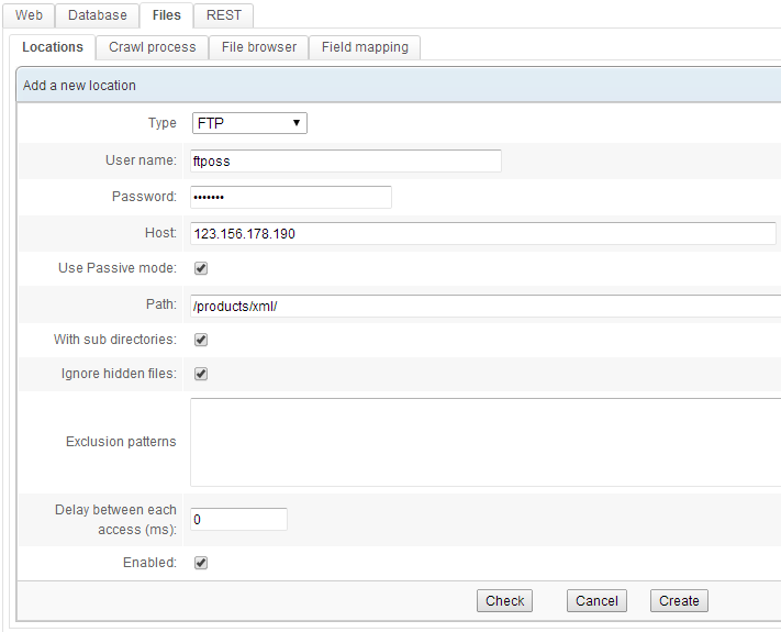 File system crawler - setting up a new FTP crawl area