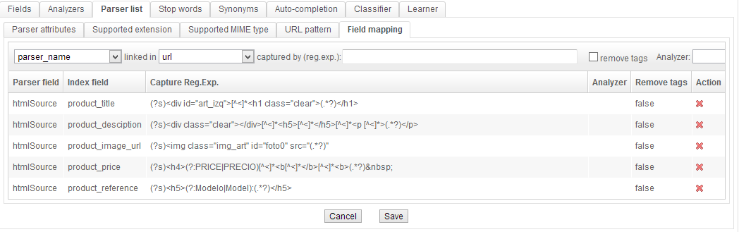 Field mapping within the HTML parser